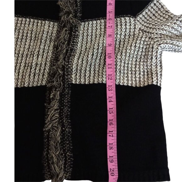 Chico's Parisian Chic Modern Boho Fringe Trim Colorblocked Cardigan Sweater M - Picture 5 of 9